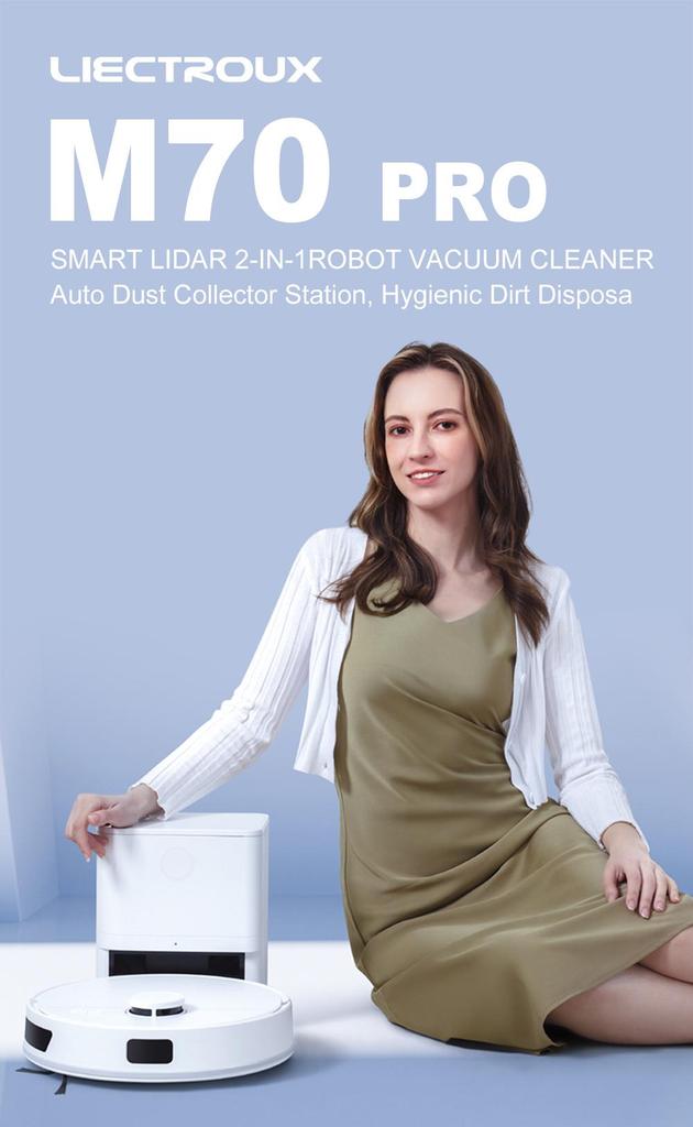 Liectroux M70 PRO Robot Vacuum Cleaner 4 Adjustable Levels 3-in-1 Sweeping, Vacuuming and Mopping 6500 Pa Suction Power