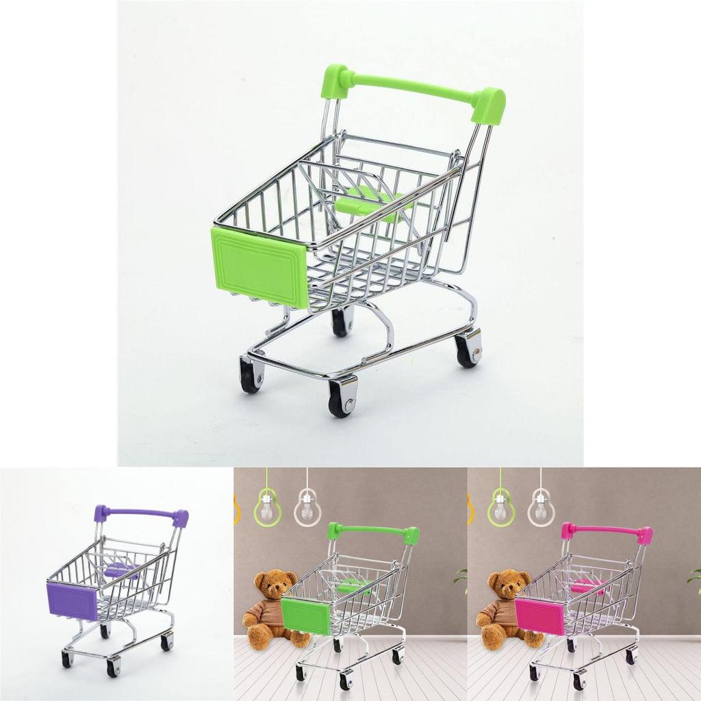 Adorable Children's Mini Metal Shopping Trolley And Colorful Basket Role Play Toy Set For Imaginative Play
