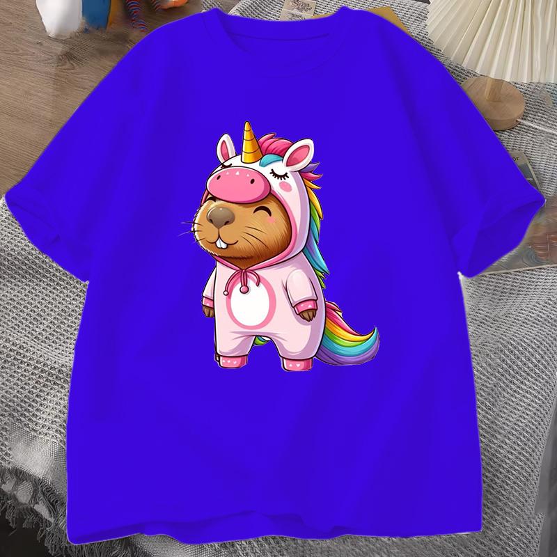 New Cute Unicorn Capibala Print Casual Tshirt Women Unisex T Shirt Summer Casual Short Sleeve Harajuku Tops Unisex Tops