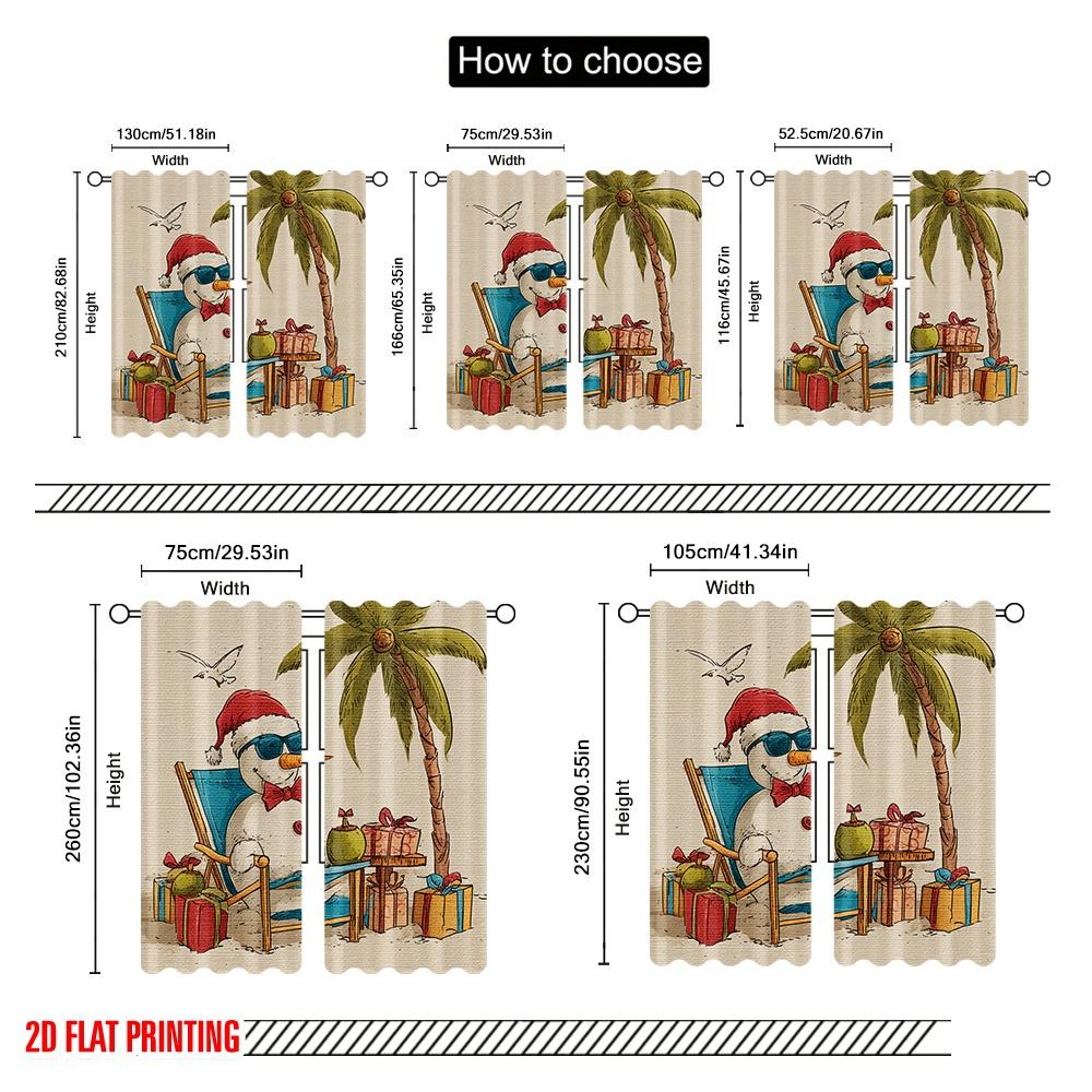 2pcs,2D Plane Printing Popular Curtain Panels Beach Chair Snowman Versatile 100% Polyester (without Rod) Decorations For Home