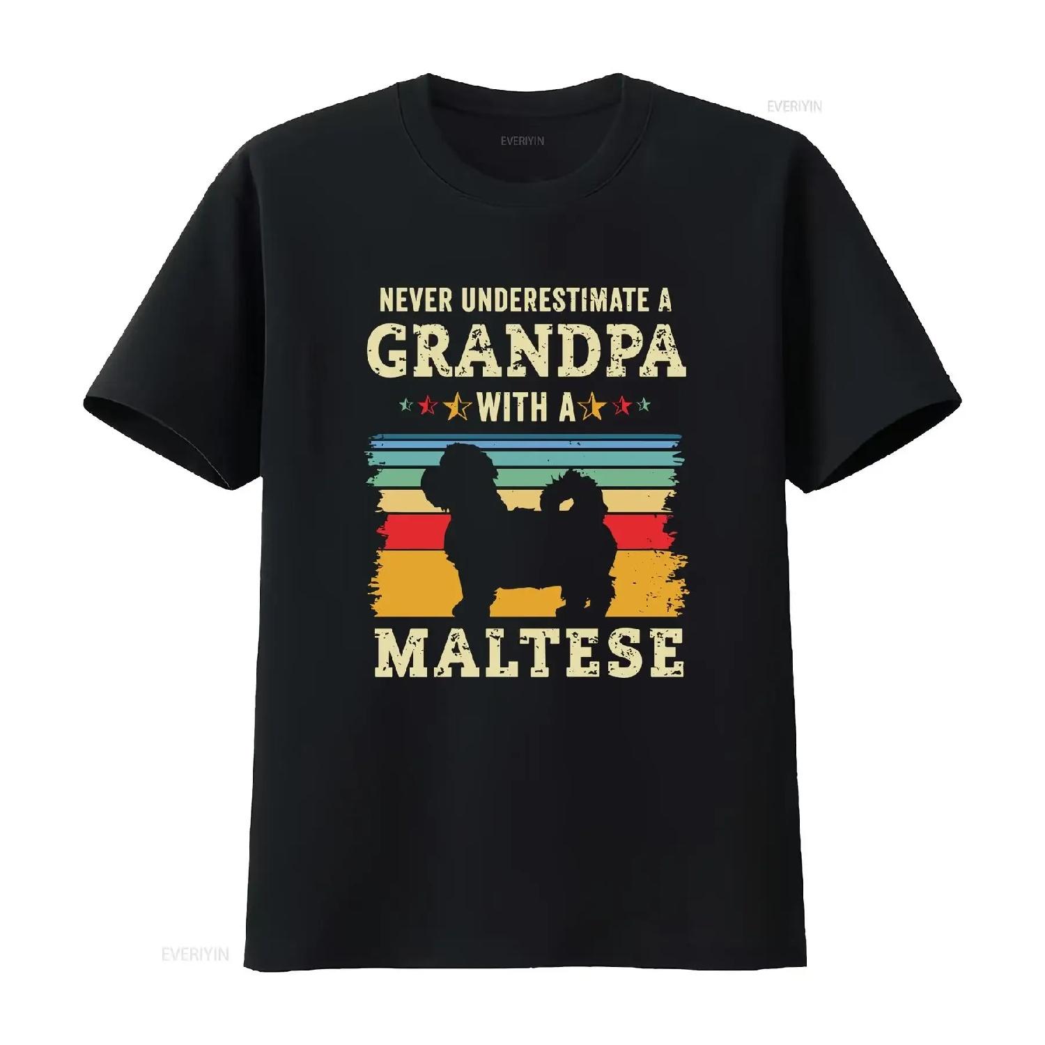 

Grandpa T Shirt Maltese Dog Owner Lover vintage Washed graphic Stretched Breathable homme Slightly Top For Everyday Wear S чёрный