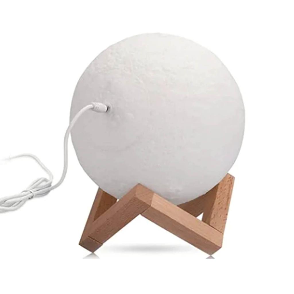 Moon Night Lamp USB Rechargeable Dual Colors Lighting Moon Light Ball with Wooden Stand for Home Bedroom 8cm