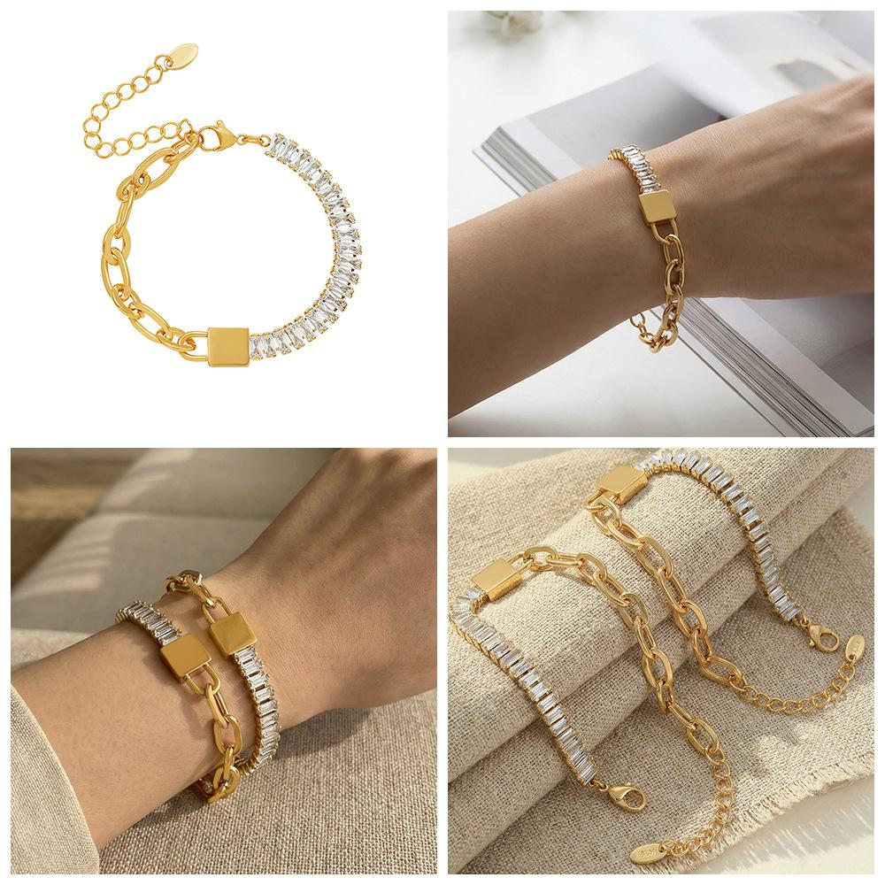 Zircon Inlaid Metal Chain Bracelet: European-American Niche Light Luxury Design