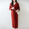 Women Sweater Dress 100% Wool TIDENOVEL V-neck Knit Long Pullover Winter Jumpers Wool Long Dress Female