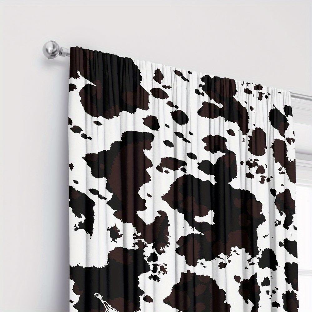 2 Piece Black and White Cow Print Curtains - Machine Washable Polyester for Bedroom   Living Room or Kitchen Decoration