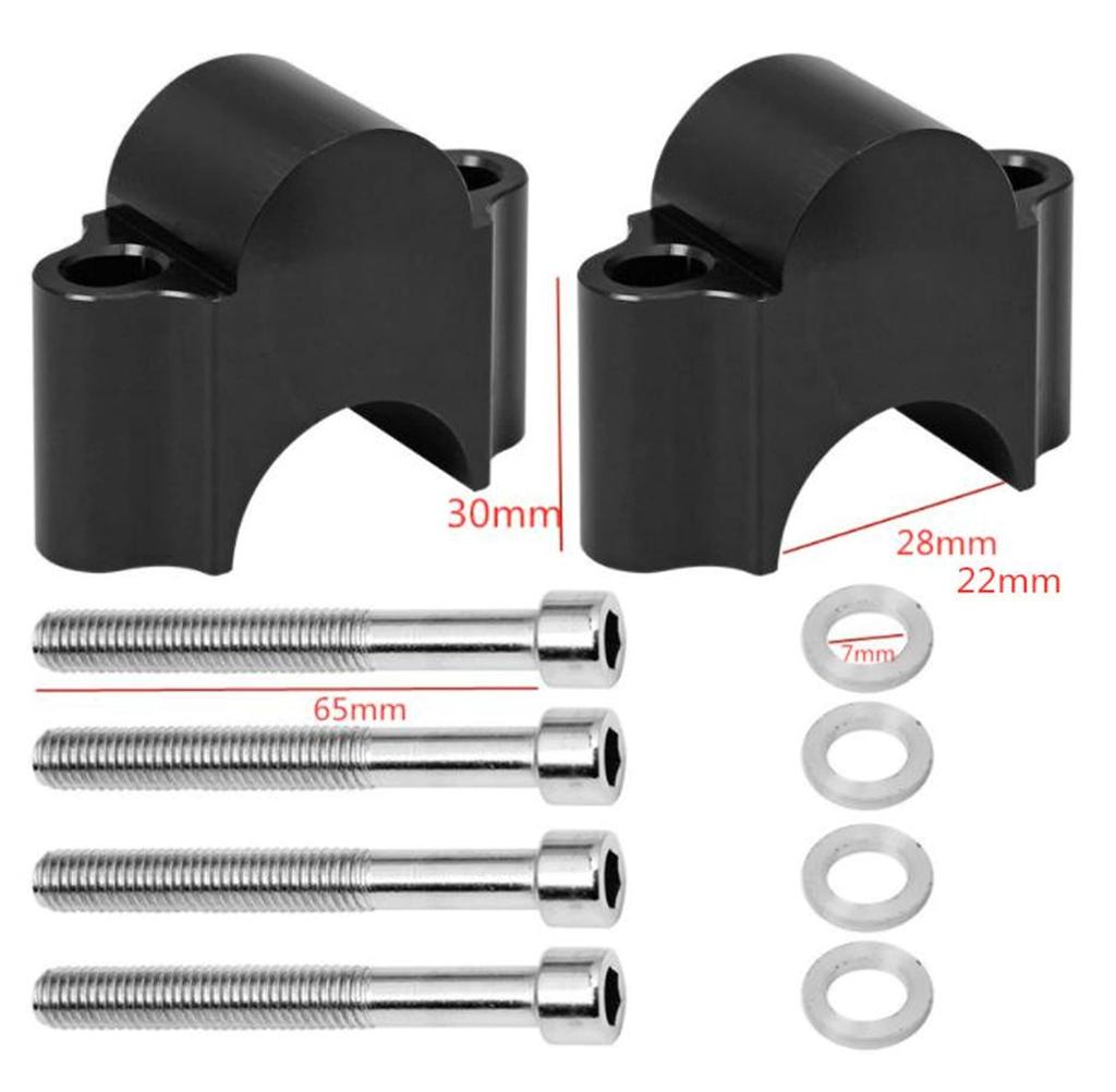 Set of 2 Black 22mm Handlebar Post Spacers for Motorcycles, Increases Handlebar Post Height by 3cm, Fits Standard Bars (Black, 22mm)