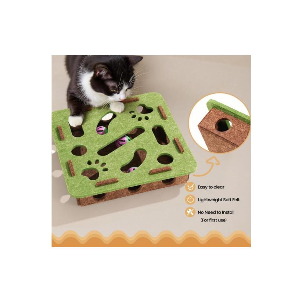 Cat Scratch Puzzle Enrichment Box, Interactive Pet Puzzle Game, with 3 Bell for Indoor Cats Scratching, Stimulate Kittern Energy and Instincts