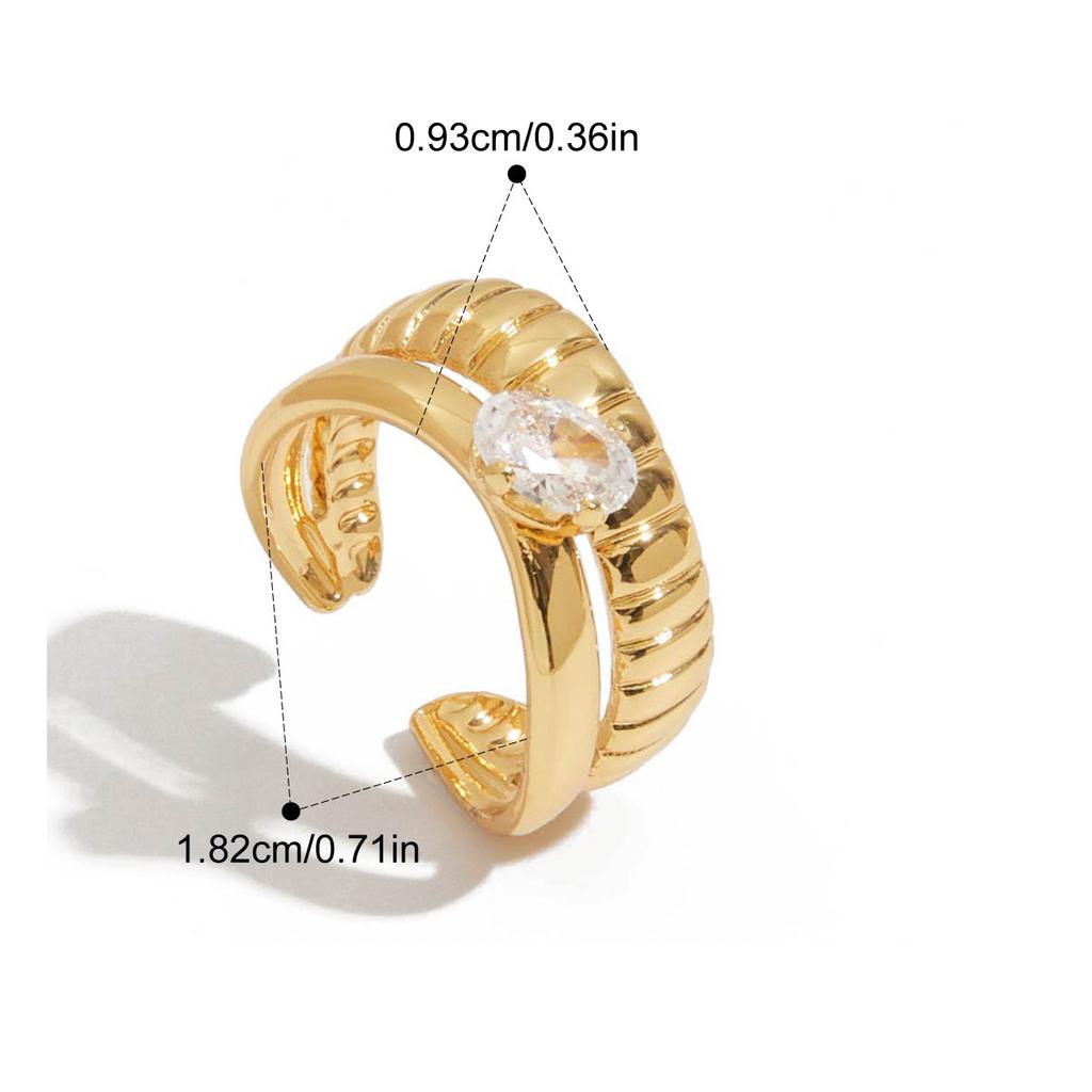 Yori 18K PVD Plated Stainless Steel Texture Geometric Cubic Zirconia Ring for Women Individualistic Sleek Metal Adjustable Jewel