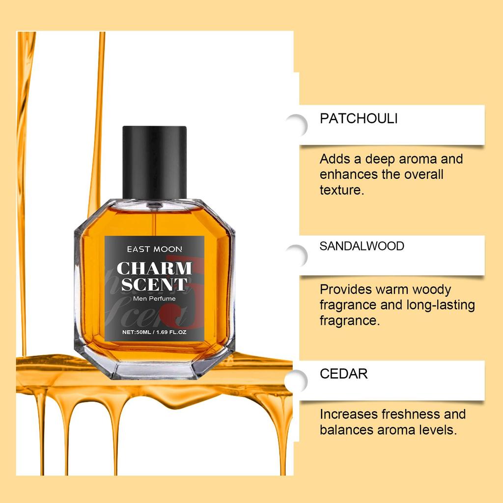 Men's Whiskey Scented Perfume 50ml Long-lasting light woody fragrance Exquisite bottle design radiates charm