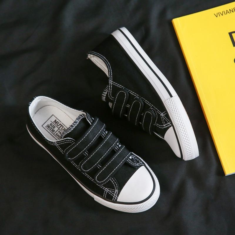 Spring low-top Velcro canvas shoes female student board shoes lazy little white shoes 0