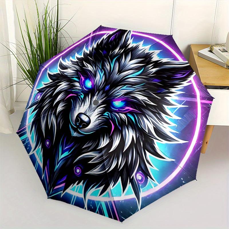 1pc Wolf Neon Automatic Umbrella High Quality Canopy, Portable Folding Umbrella With, Ideal Gift for - Travel 164