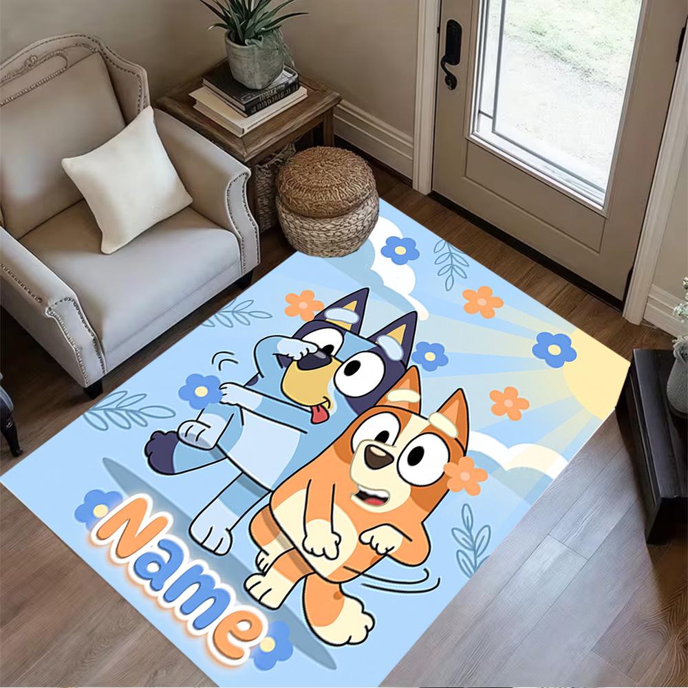 Bluey Family Adventure Customize Text Carpet Suitable for Living Rooms Study room Foyer Kitchen Anti-slip Rug Anime Office Decor
