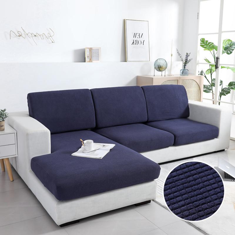 Solid Color Sofa Seat Slipcover Cushion Covers With Elastic Band Thick Jacquard Textured Cushion Covers For Sectional Sofa Slip