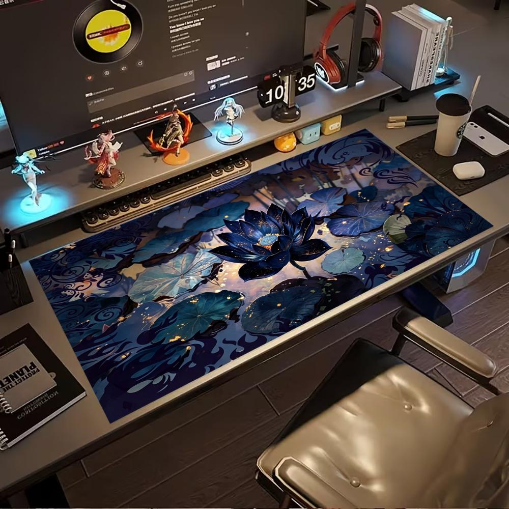 Dark Lotus Flower Large Extended Gaming Mouse Pad Non Slip Desk Mat Floral Keyboard Mousepad For Laptop Desktop Office Workspace