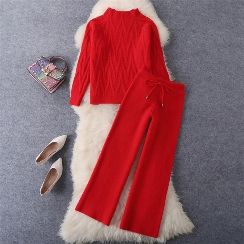 

Autumn/Winter Knit Sweater & Wide-Leg Pants Set - Thick Korean Style, Loose Fit Women s Fashion 2XL 130-140
