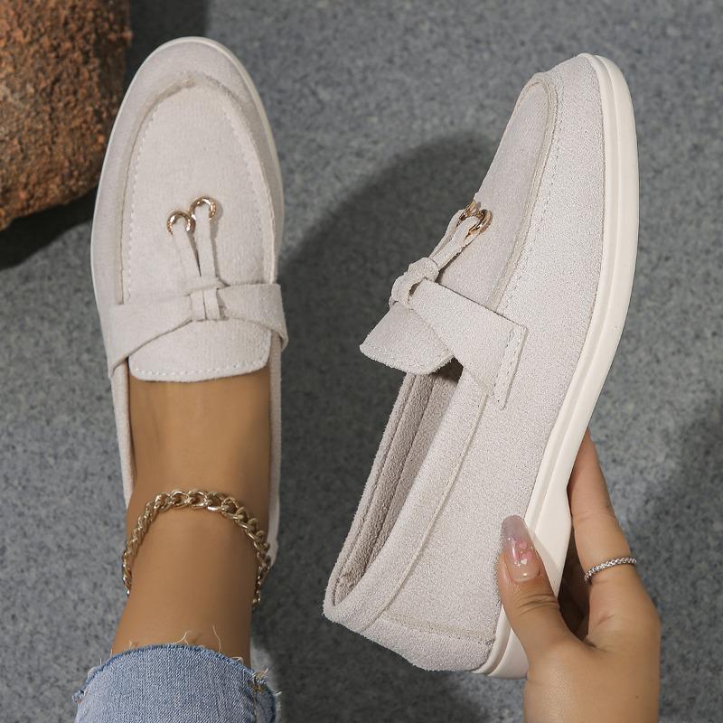 Women's Suede Flat Sole Large Size Low Top Single Shoes Women's Soft Sole Lightweight Solid Overfoot Shoes