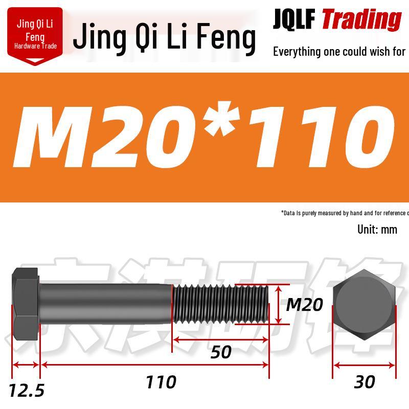 Grade 12.9 Reverse Thread Hex Bolt, M6-M24 High-Strength Blackened Hexagon Screw