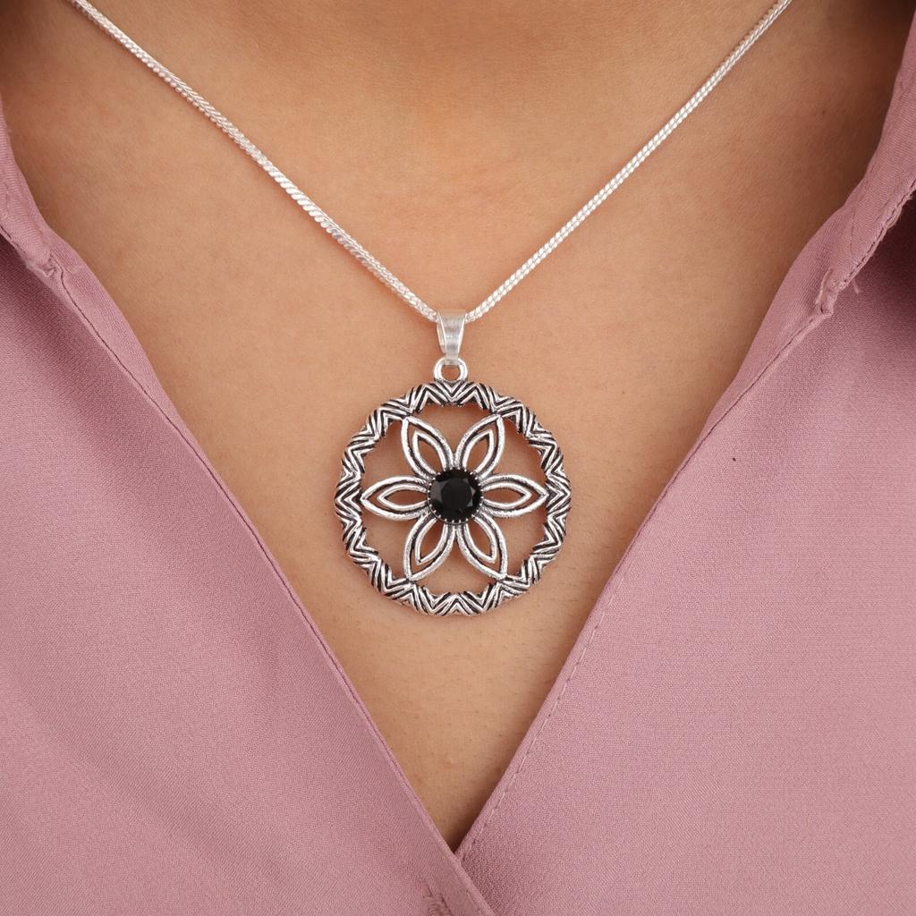 Black Onyx Gemstone 925 Sterling Silver Jewelry Handmade Designer Pendant 1.48" CP-29-22