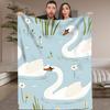 1pc Flannel Blanket - Soft All-Season Lightweight Throw with Elegant Swan Lake Design In White, Green, Blue - Perfect for Home,