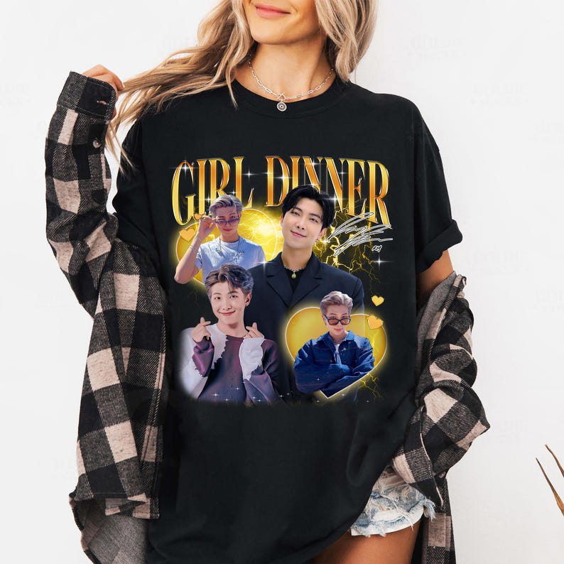Girl Dinner RM Kim Namjoon T-shirt, Vintage Fans Homage Tee Men Women Hip Hop Streetwear Oversized Tshirt Short Sleeve Casual Clothing