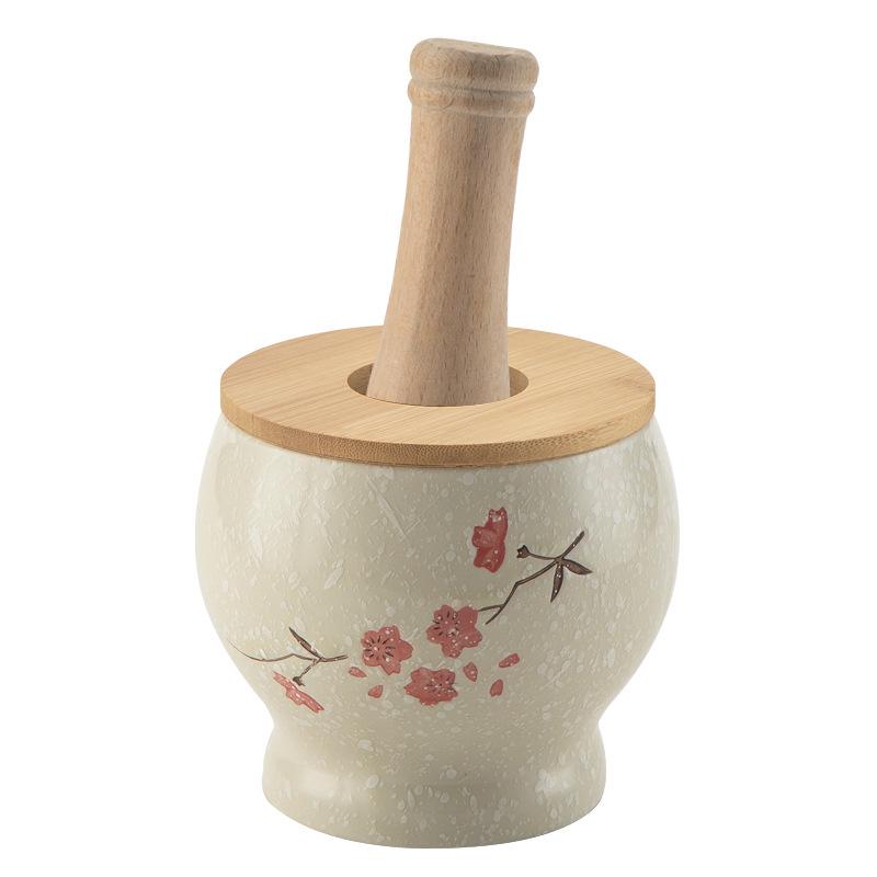 Ezme ve Öğütme İçin Ahşap Tokmaklı Seramik Sarımsak Ezici Havan ve Tokmak Seti