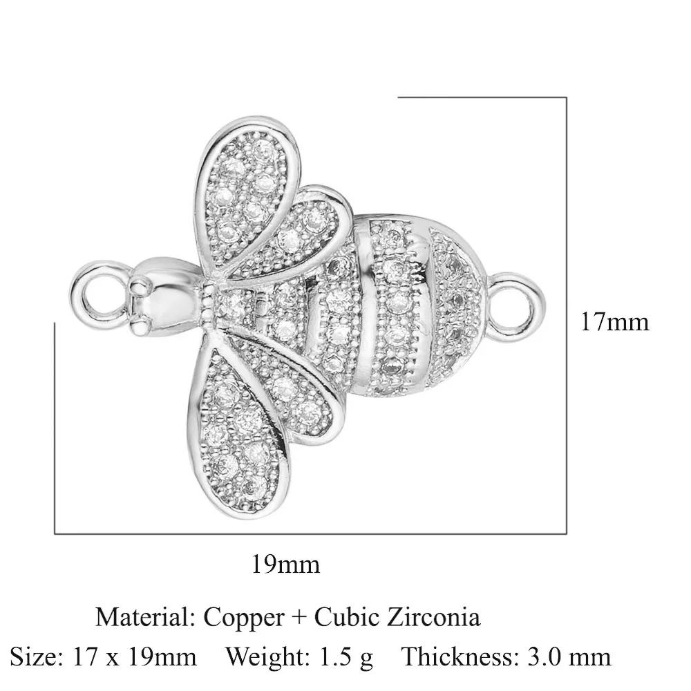 Crown Heart Bowknot Brass CZ Connector Charm Butterflry Corss Angel Bee Evil Eye Star Bracelet Making DIY Jewelry