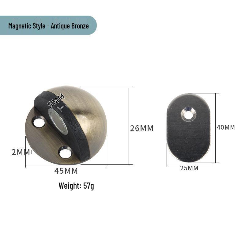 Stainless Steel Magnetic Door Stopper - Punch-Free, Anti-Collision, Rubber Top Limiter