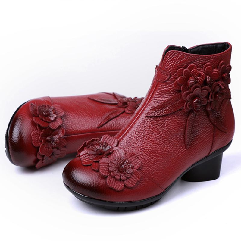 Vintage-Stiefel, echtes Leder, Stiefeletten, neue Winter-Damen, warme Schuhe, weiche, rutschfeste Untersohle