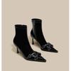 2025 New Woman Ankle Boot Pointed Toe High-heel Metal Stiletto Heels Leather Fashion Side Zipper Elegant Short Boot Women Shoes
