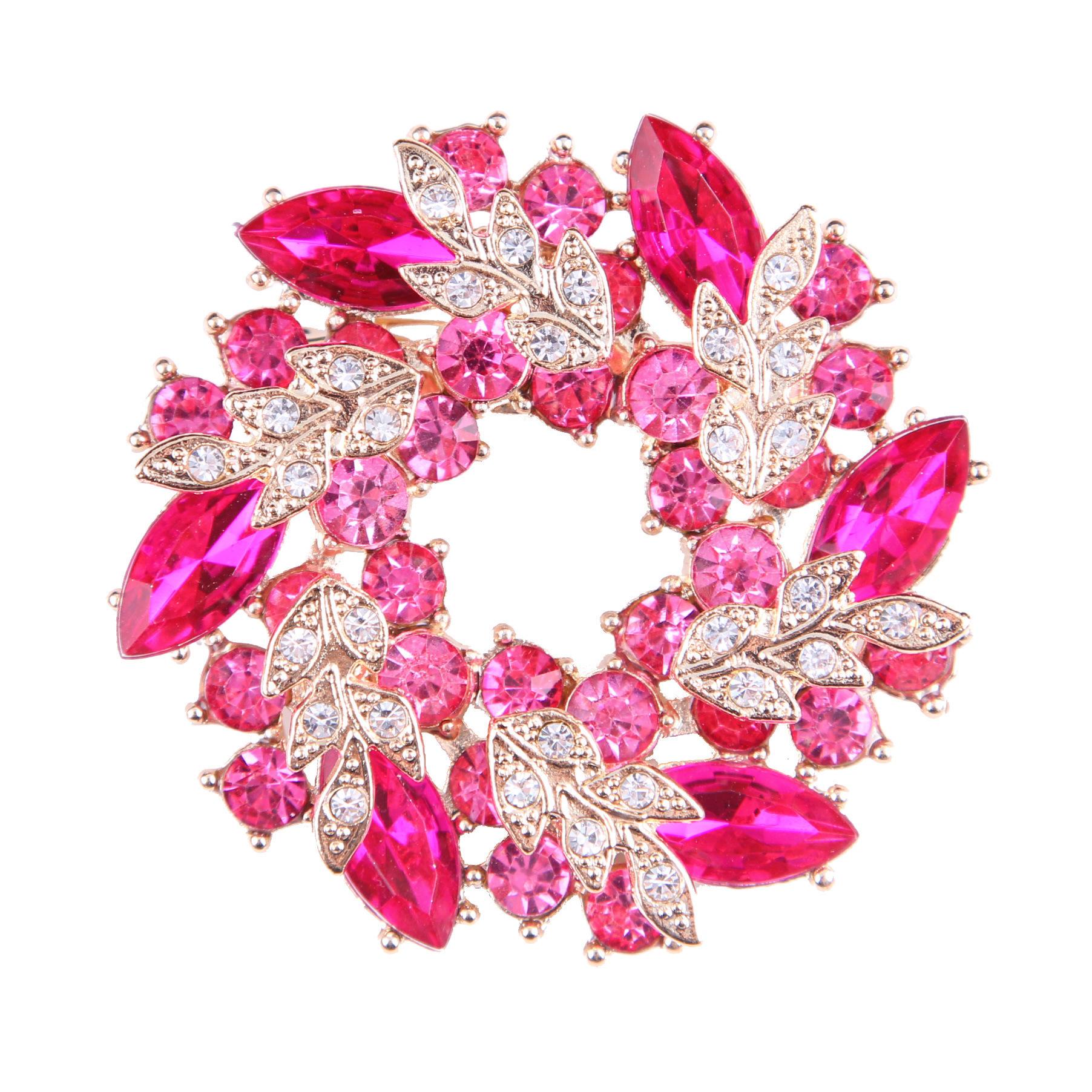 

Двойная хрустальная брошь-венок для женщин, весенняя круглая брошь из сплава с цветком, модные аксессуары для одежды