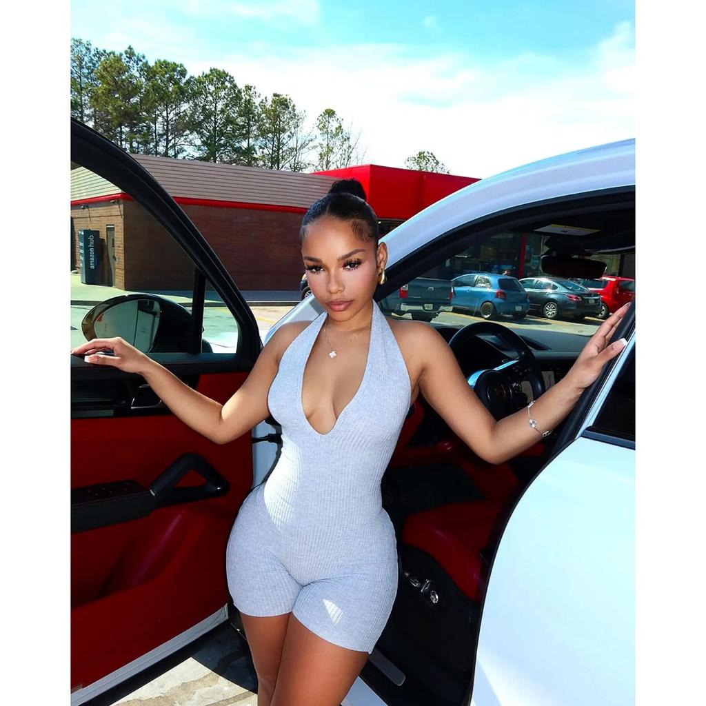 Women's V-age Neck Hanging, Backless, Lace Up, Solid Color, Pit Stripe, Slim Fit, Sexy Girl Jumpsuit