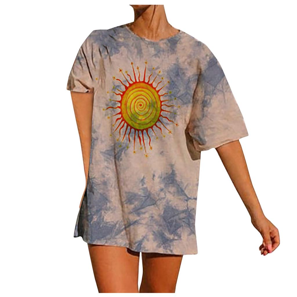 Women's Casual Loose Tie-Dye Print Comfortable Short-Sleeved T-Shirt Tops