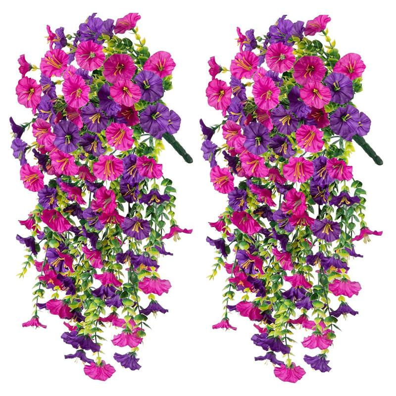 

2 шт. Большие искусственные подвесные цветы Morning Glory, устойчивые к ультрафиолетовому излучению, подвесные гигантские растения для балкона, сада, свадебной вечеринки, декора 2PCS