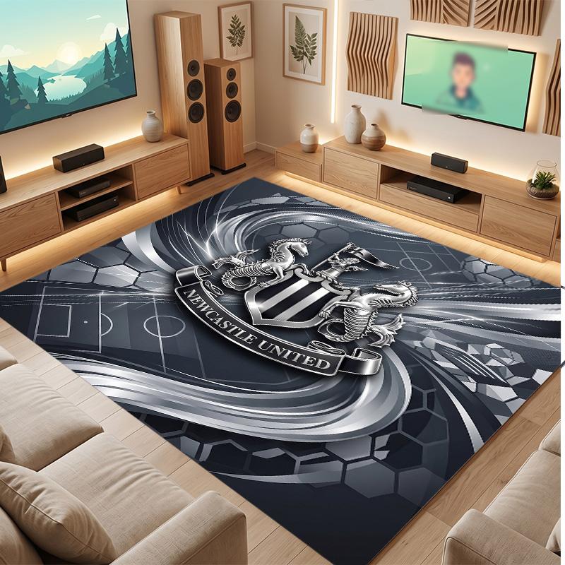 Tappeto in Velluto di Cristallo con Stampa di Calcio del Newcastle United, Comodo Assorbente d'Acqua Antiscivolo Tappeto per Pavimento Interno