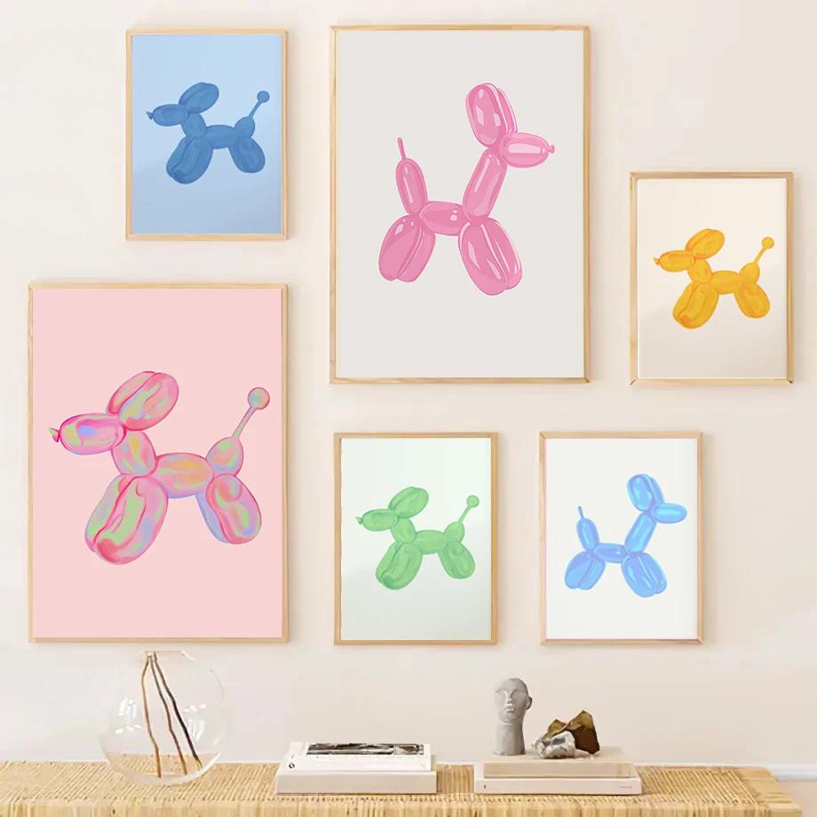 Poster Stampabile Arte Murale Cane Palloncino Rosa Poster Preppy per Decorazione Camera da Letto Poster per Adolescenti per Stanza Dormitorio Poster con Stampa di Cane Appartamento Universitario