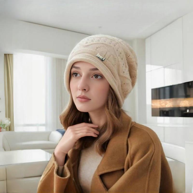Knitted Woolen Hats for Autumn Winter Women's Ear Protection Warm Confinement Hat Fashion Versatile Big Head Circumference Pile Up Hats