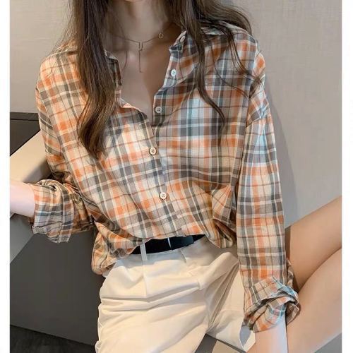 Summer new retro Hong Kong style plaid shirt women's thin loose medium and long shirt sunscreen shirt jacket top trendy