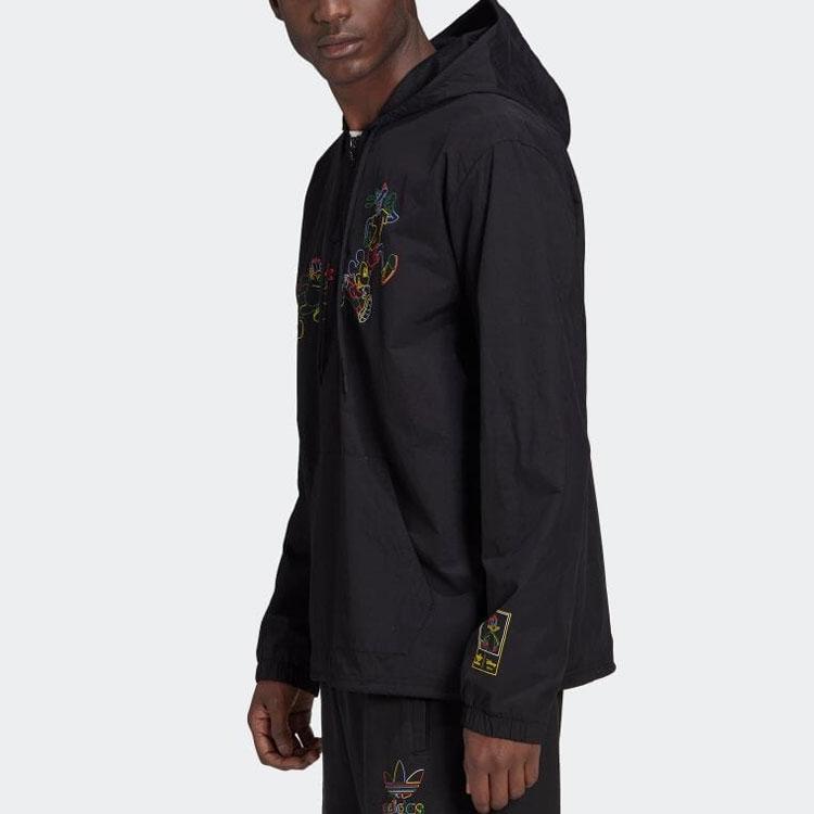 Adidas Originals X Disney Co-Brand Half-Zip Pullover with Cartoon Animal Print Men Jacket Black HF4929