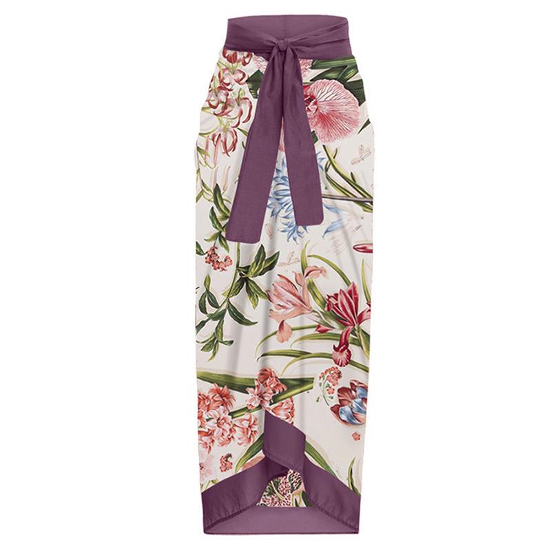 

Миди-юбка в отпускном стиле с цветочным принтом и завязками One Size фиолетовый