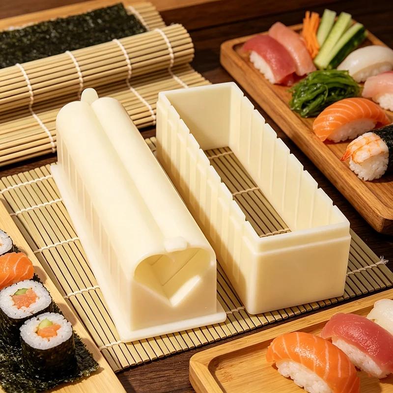 Make Sushi Machine Cutter Sushi Maker Kimbap Sushi Rolls Mold Round Square Heart-shaped Onigiri Molds Rice Balls SSGJ006