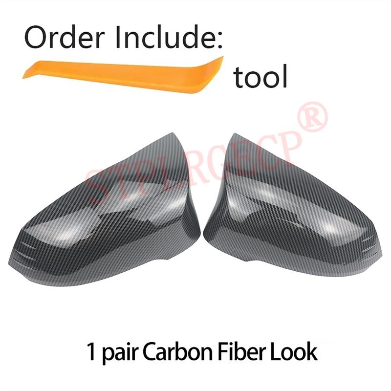 For BMW X1 Ix1 U11 X2 Ix2 U10 LHD Case M Style Look Rearview Mirror Cover Cap Carbon Fiber Look Black Replacement