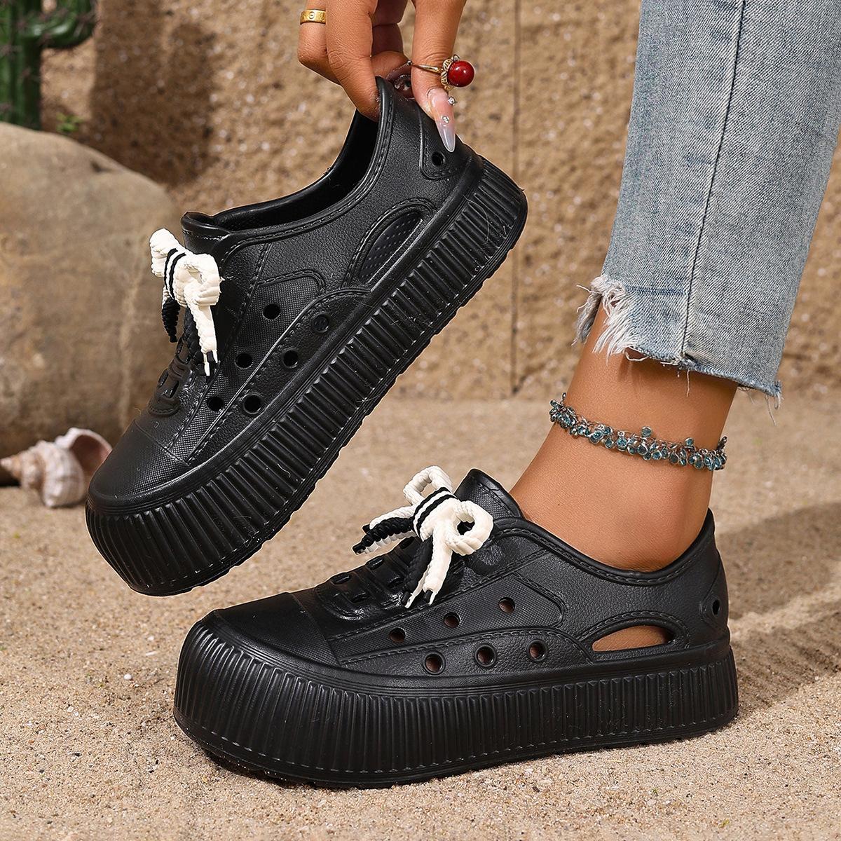 

Супермягкие и легкие пляжные шлепанцы женские летние на толстой подошве с полым верхом и сумкой-каблуком, для отдыха на море, уличные шлепанцы для ходьбы по воде женские 36-37 чёрный