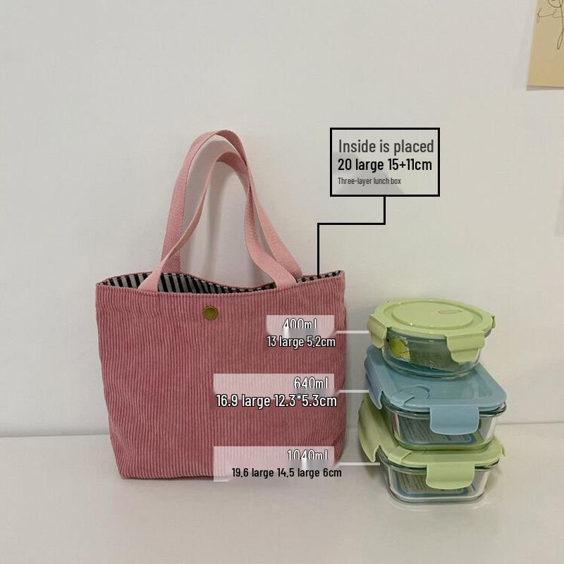 Borsa termica per il pranzo in velluto a coste tinta unita, portatile e con portaombrello