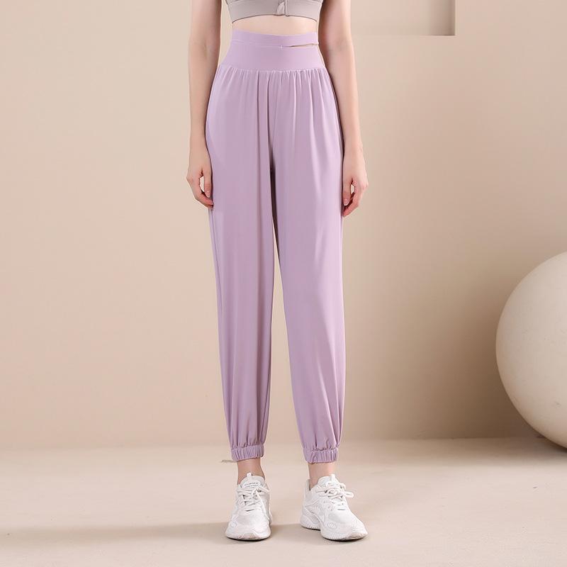 

Sweatpants women s loose wide legs high waist and thin fitness pants running quick drying training casual tied feet yoga trousers S фиолетовый