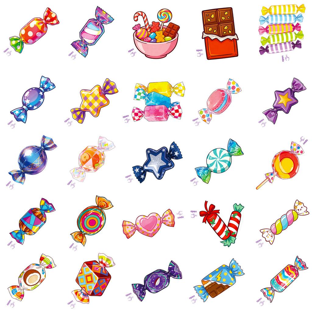 50/100 Pcs Cartoon Colorful Candy Stickers DIY for Stationery Box Phone Lunch Box Reward Atmosphere Decor Waterproof Decals