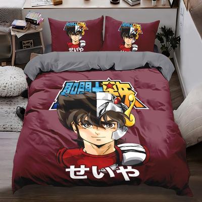 3D Anime Saint Seiya Duvet Cover Set,HD Prints Saint Seiya Quilt Cover Pillowcase King Queen Size Boys Adult Bedroom Decor