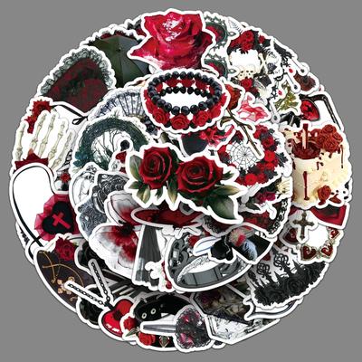50pcs Gothic Rose Halloween Stickers: Retro Horror, Waterproof, Decorative for Luggage & Computers
