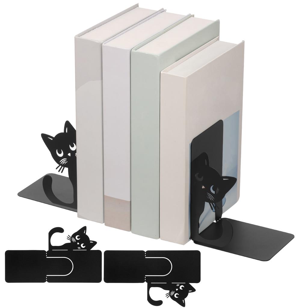 Cute Cat Metal Bookends Peeping Cat Book Ends for Shelves Bookshelf Decorative Home Office Desk Bookshelf Decor Black Bookends