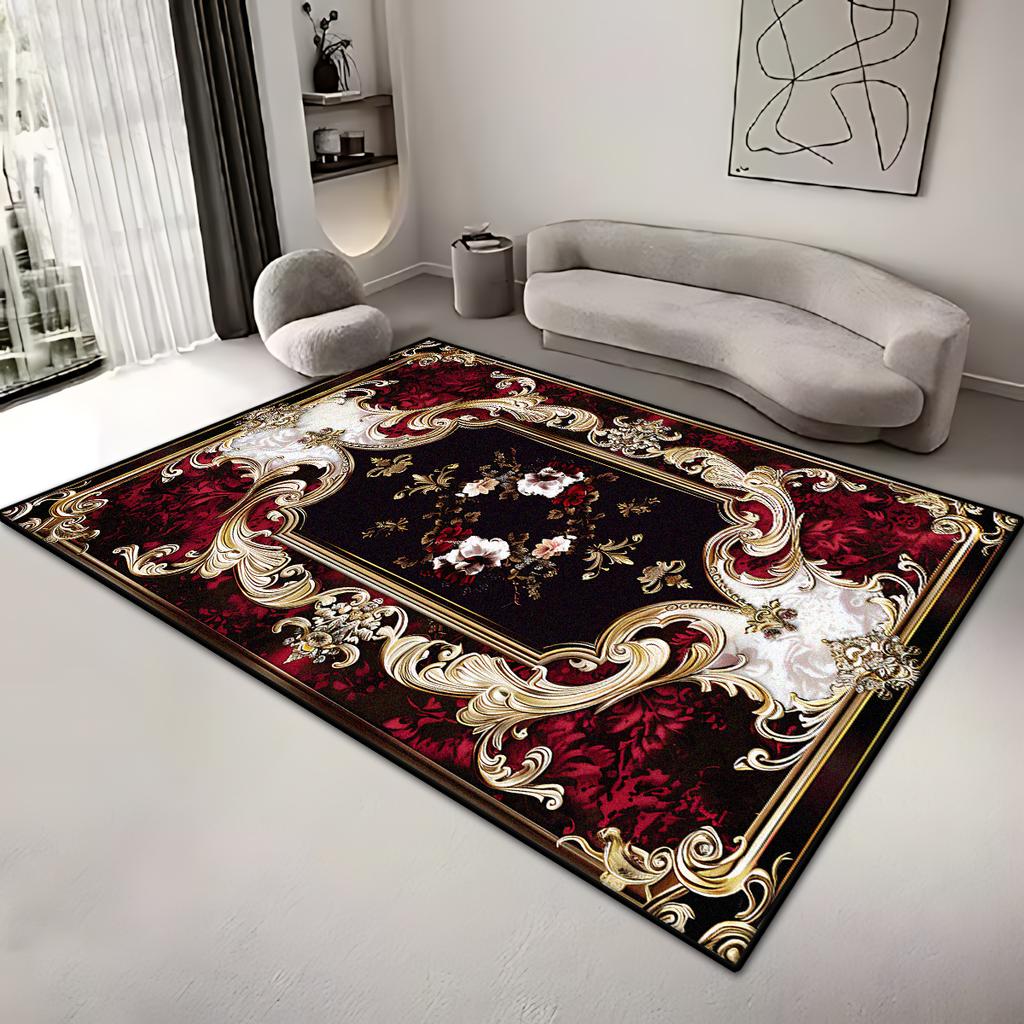 European Style Large Living Room Carpet Decoration Home Retro Flower Rug Washable Parlor Coffee Tables Mat Non-slip Room Tapis
