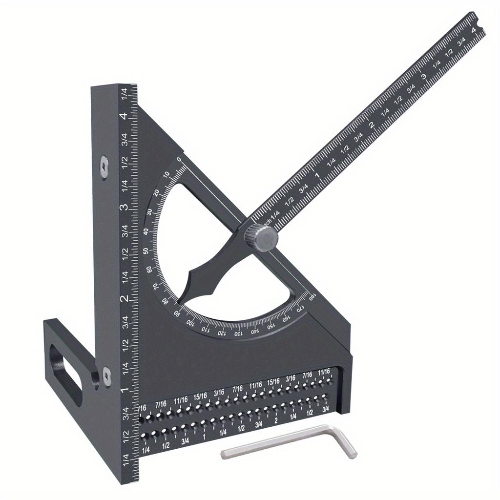 3D Adjustable Carpentry Square Protractor With 180 Degree Quick Marking Guide - Aluminum Alloy Half-Circle Set Scribing Ruler